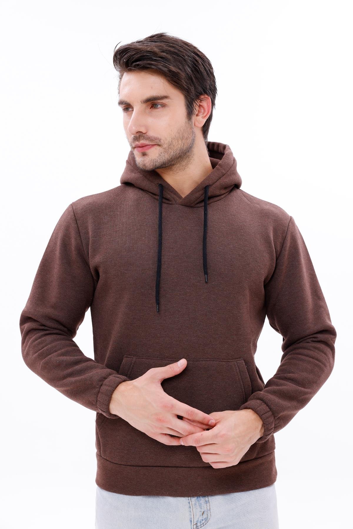 FİHA/9016-ERKEK KOLU LASTİKLİ KAPŞONLU SWEAT - KAHVE