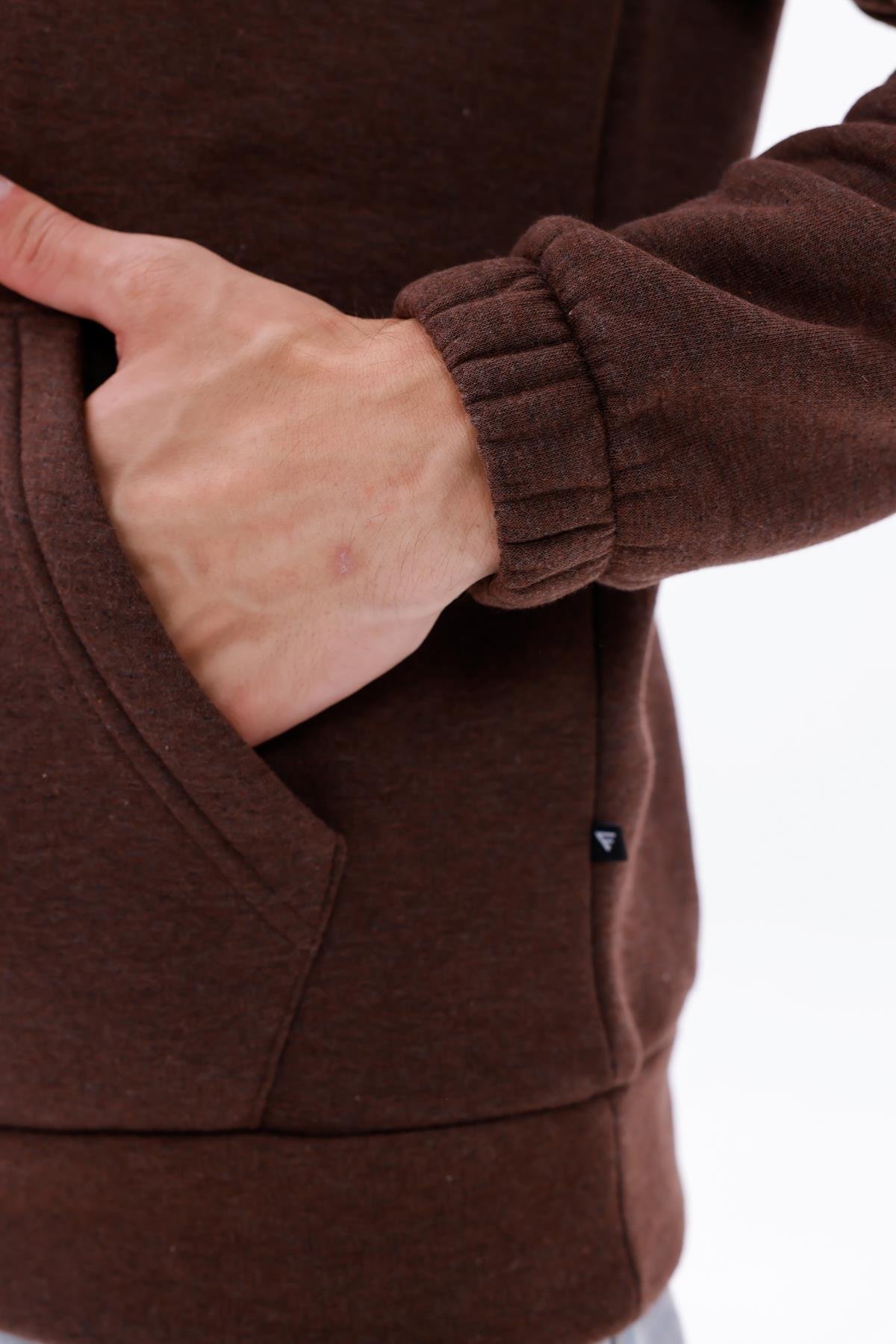 FİHA/9016-ERKEK KOLU LASTİKLİ KAPŞONLU SWEAT - KAHVE