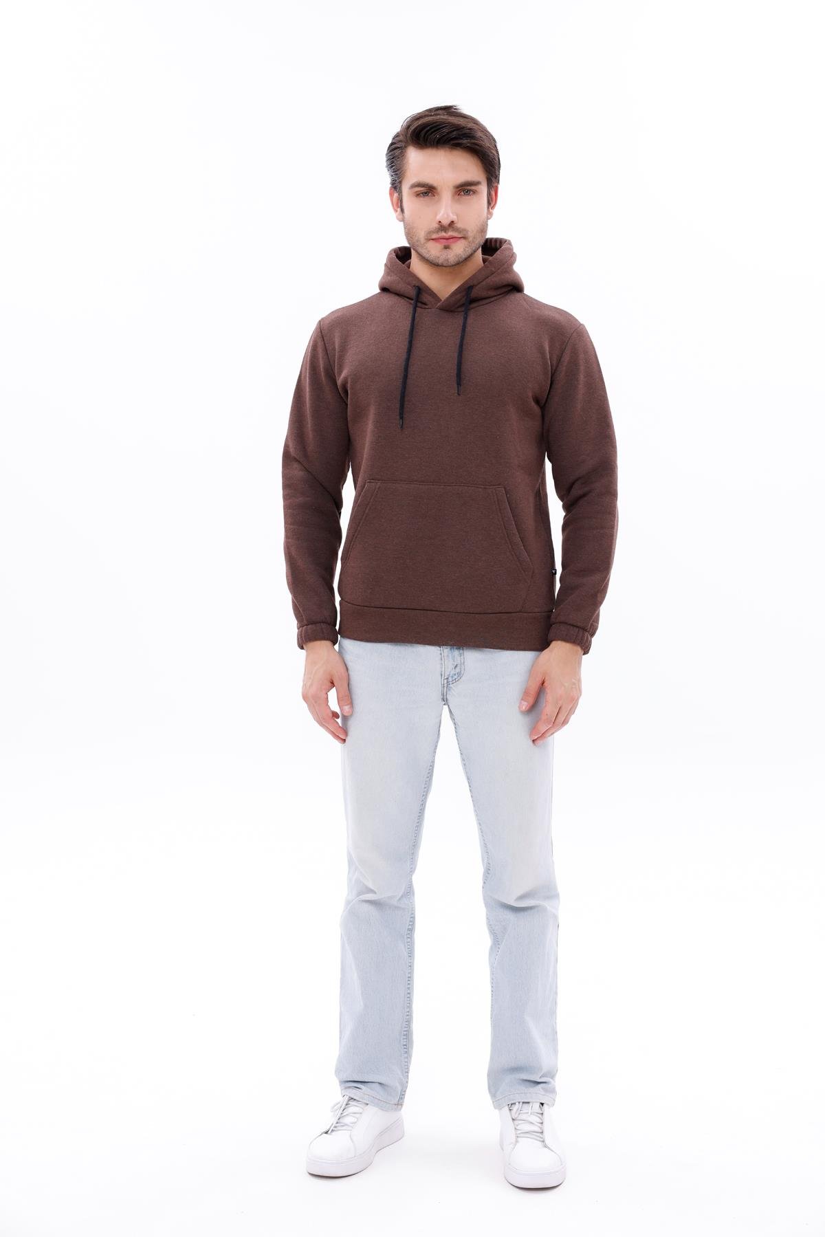 FİHA/9016-ERKEK KOLU LASTİKLİ KAPŞONLU SWEAT - KAHVE