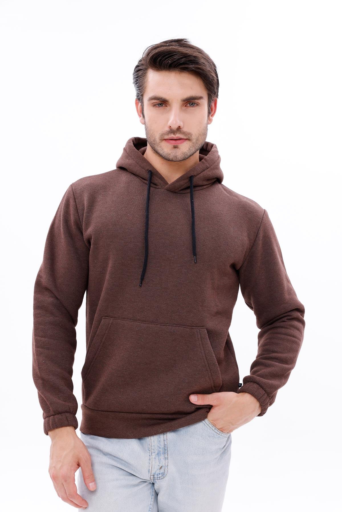 FİHA/9016-ERKEK KOLU LASTİKLİ KAPŞONLU SWEAT - KAHVE