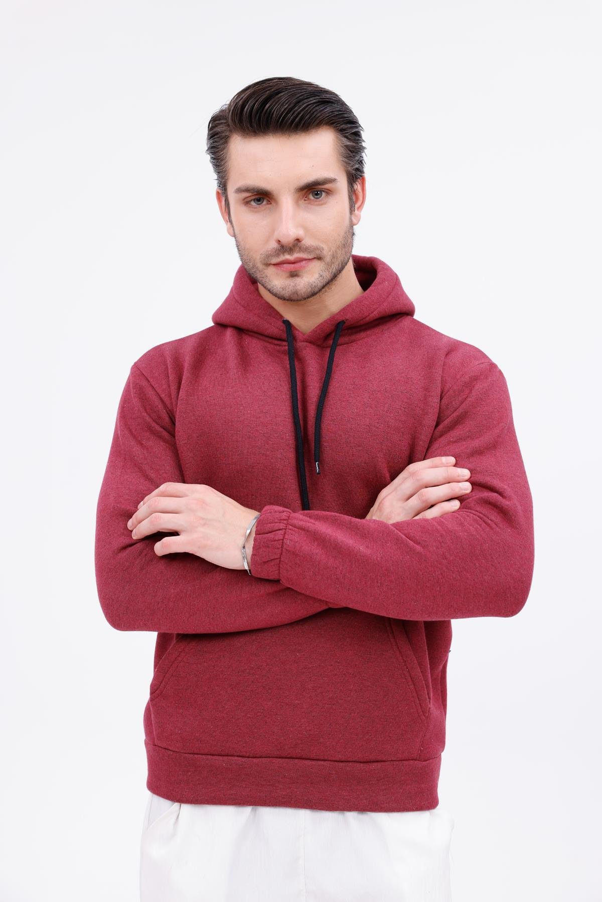 FİHA/9016-ERKEK KOLU LASTİKLİ KAPŞONLU SWEAT - BORDO