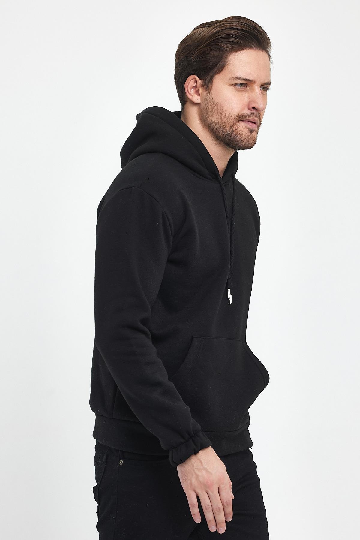 FİHA/9016-ERKEK KOLU LASTİKLİ OVERSIZE KAPŞONLU SWEAT - SİYAH