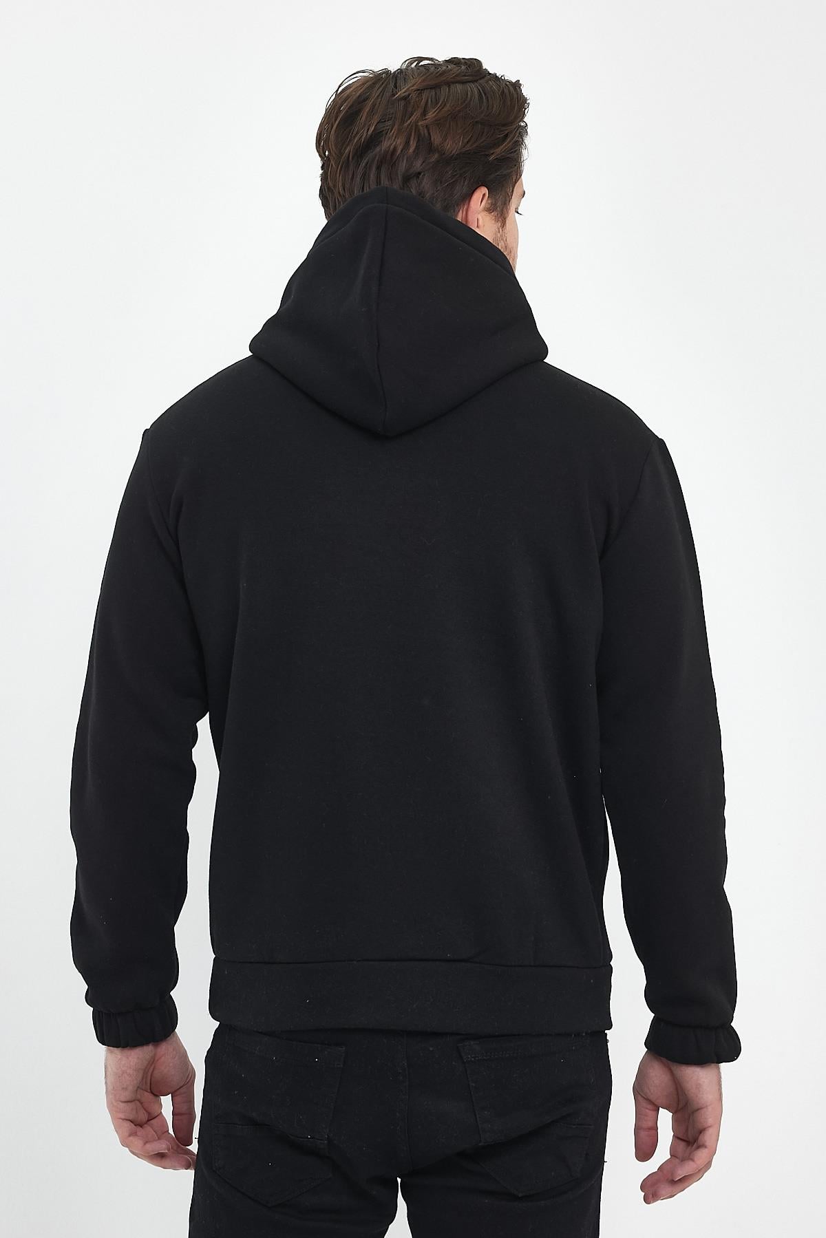 FİHA/9016-ERKEK KOLU LASTİKLİ OVERSIZE KAPŞONLU SWEAT - SİYAH