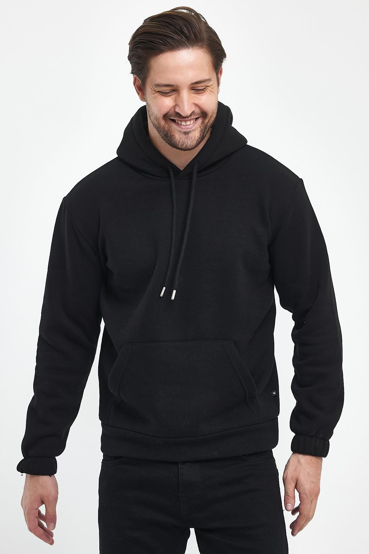FİHA/9016-ERKEK KOLU LASTİKLİ OVERSIZE KAPŞONLU SWEAT - SİYAH