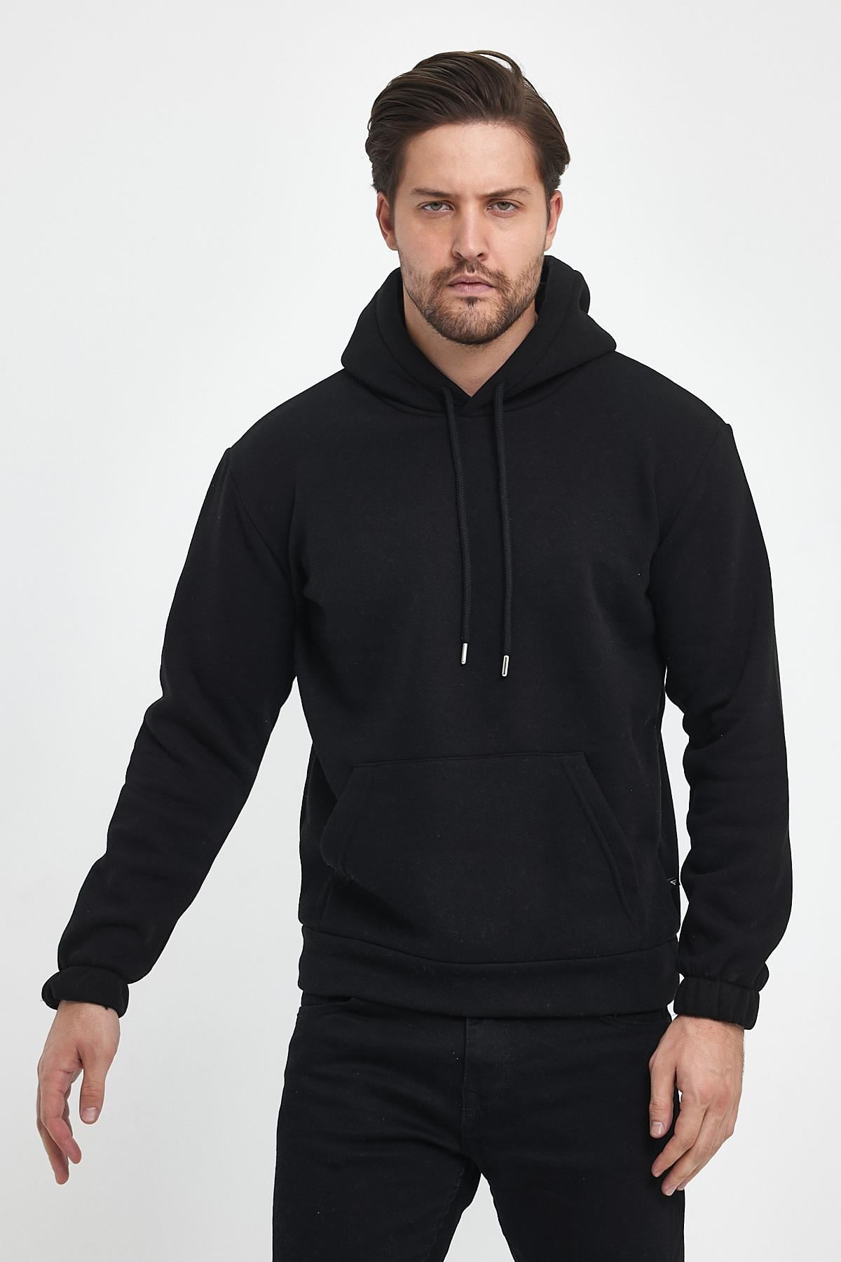 FİHA/9016-ERKEK KOLU LASTİKLİ OVERSIZE KAPŞONLU SWEAT - SİYAH