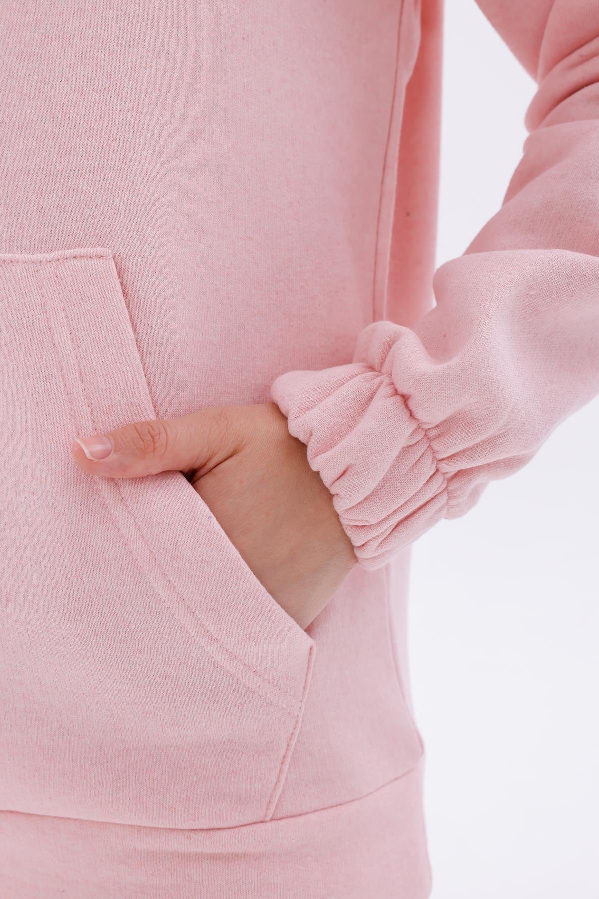 FİHA/9016-KOLU LASTİKLİ KAPŞONLU SWEAT - PEMBE