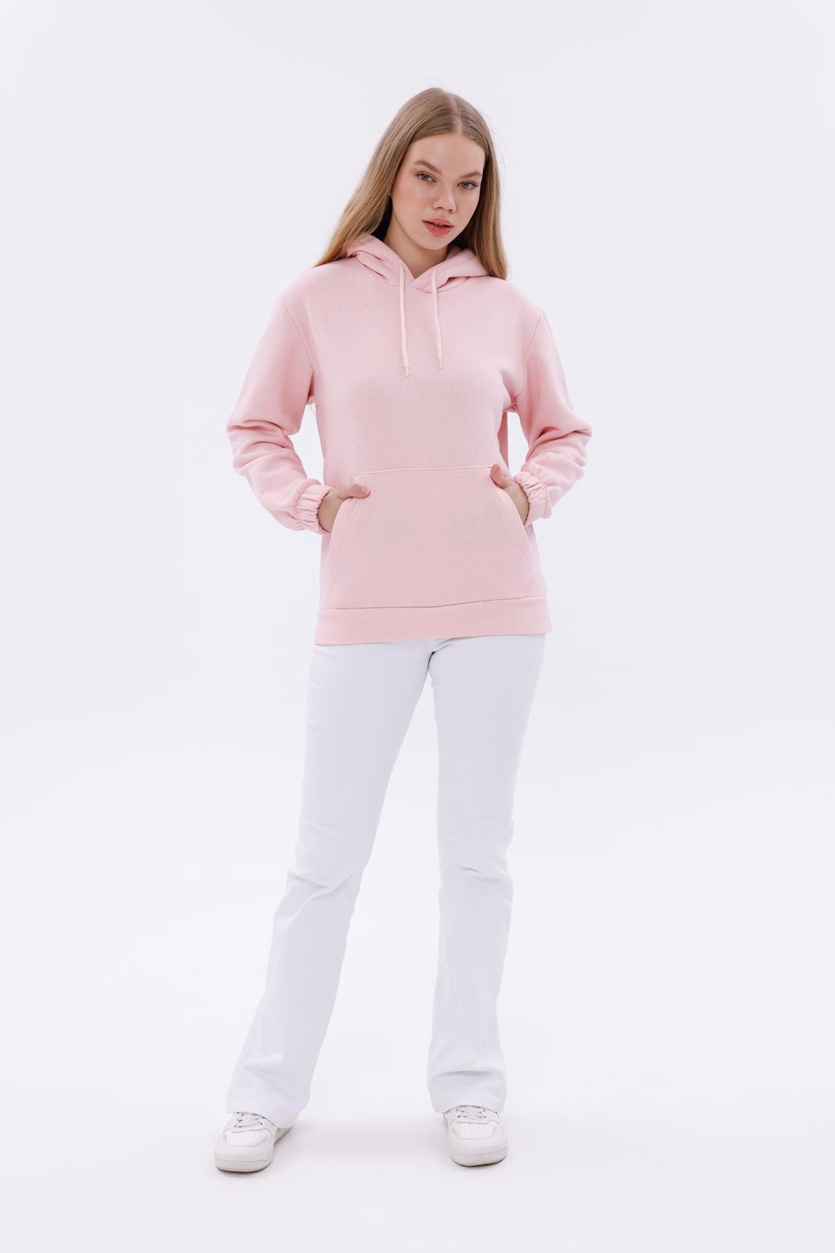 FİHA/9016-KOLU LASTİKLİ KAPŞONLU SWEAT - PEMBE