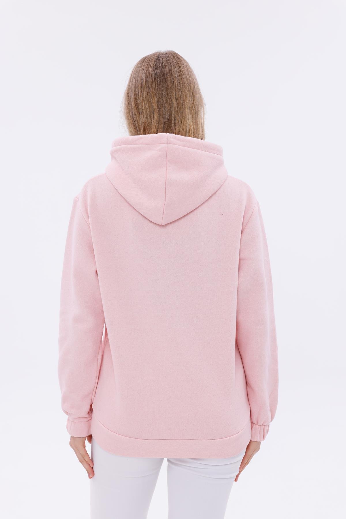 FİHA/9016-KOLU LASTİKLİ KAPŞONLU SWEAT - PEMBE