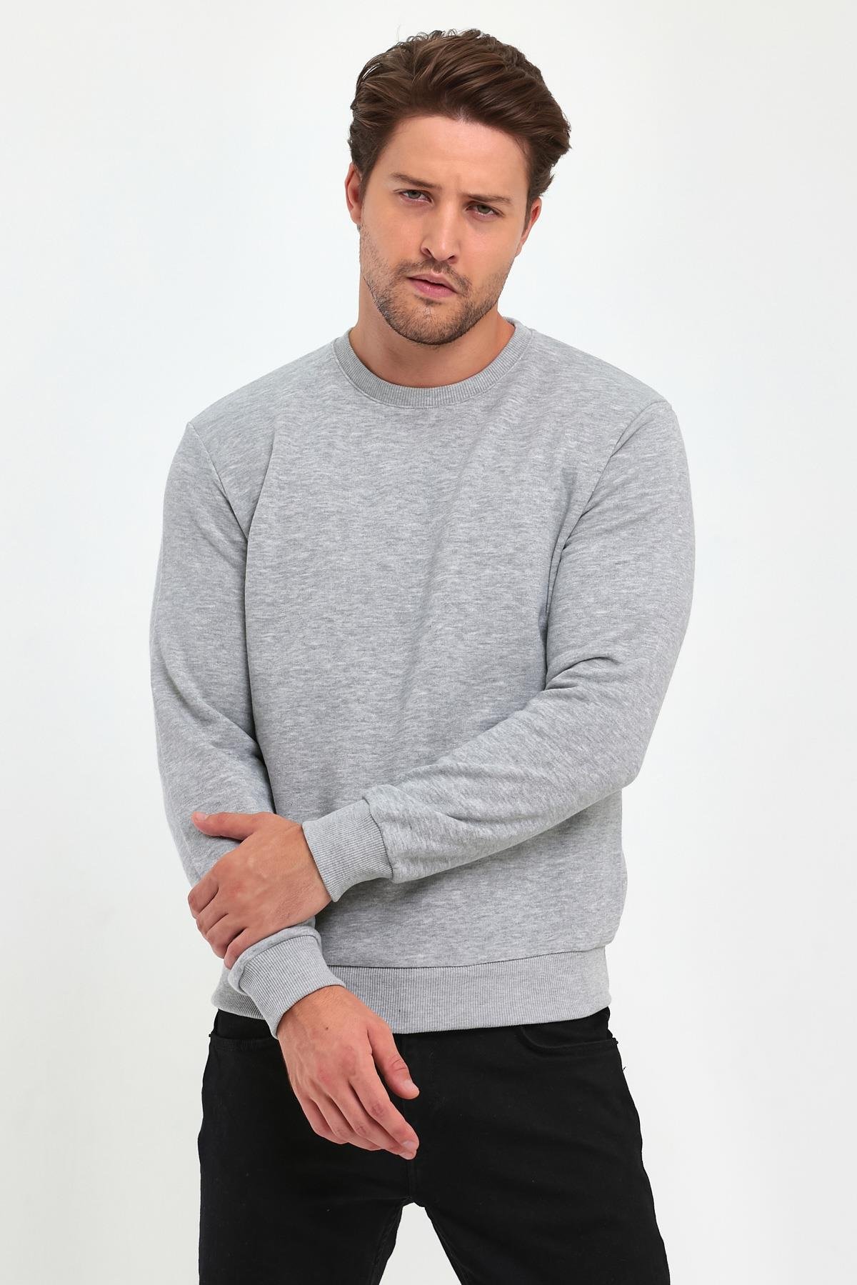 FİHA/9029-ERKEK SIFIR YAKA 3 İPLİK ŞARDONSUZ SWEAT - GRİ