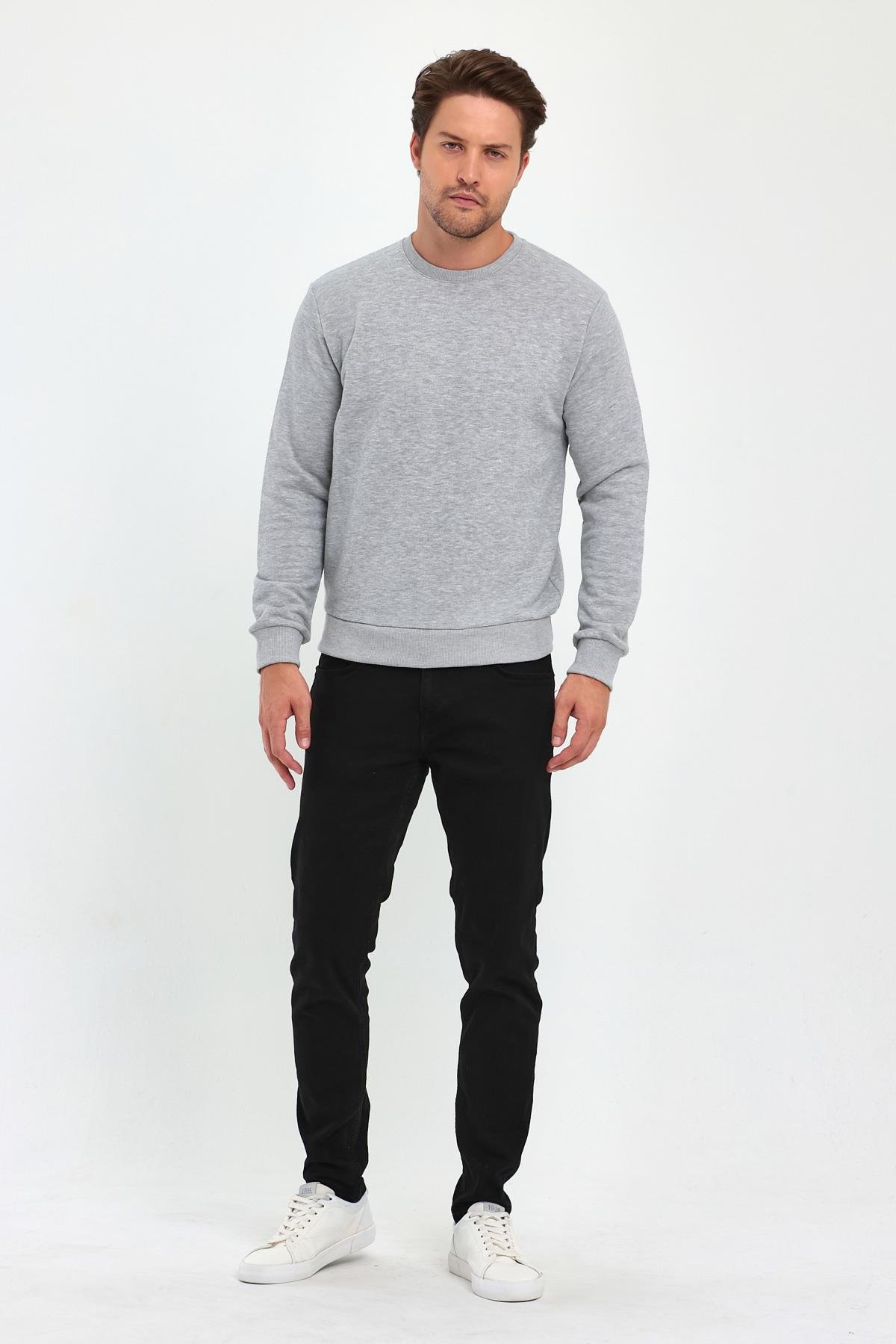 FİHA/9029-ERKEK SIFIR YAKA 3 İPLİK ŞARDONSUZ SWEAT - GRİ