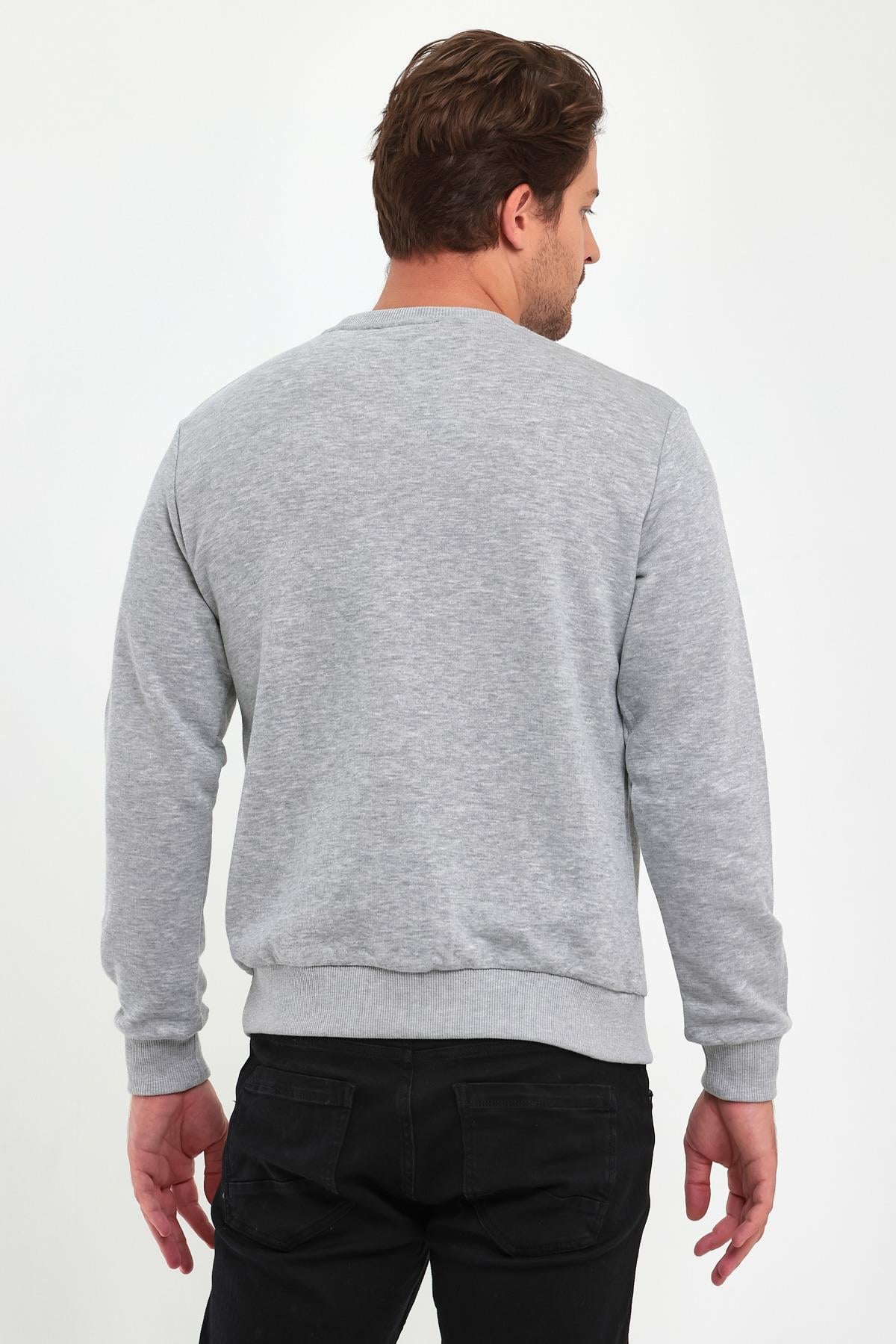 FİHA/9029-ERKEK SIFIR YAKA 3 İPLİK ŞARDONSUZ SWEAT - GRİ