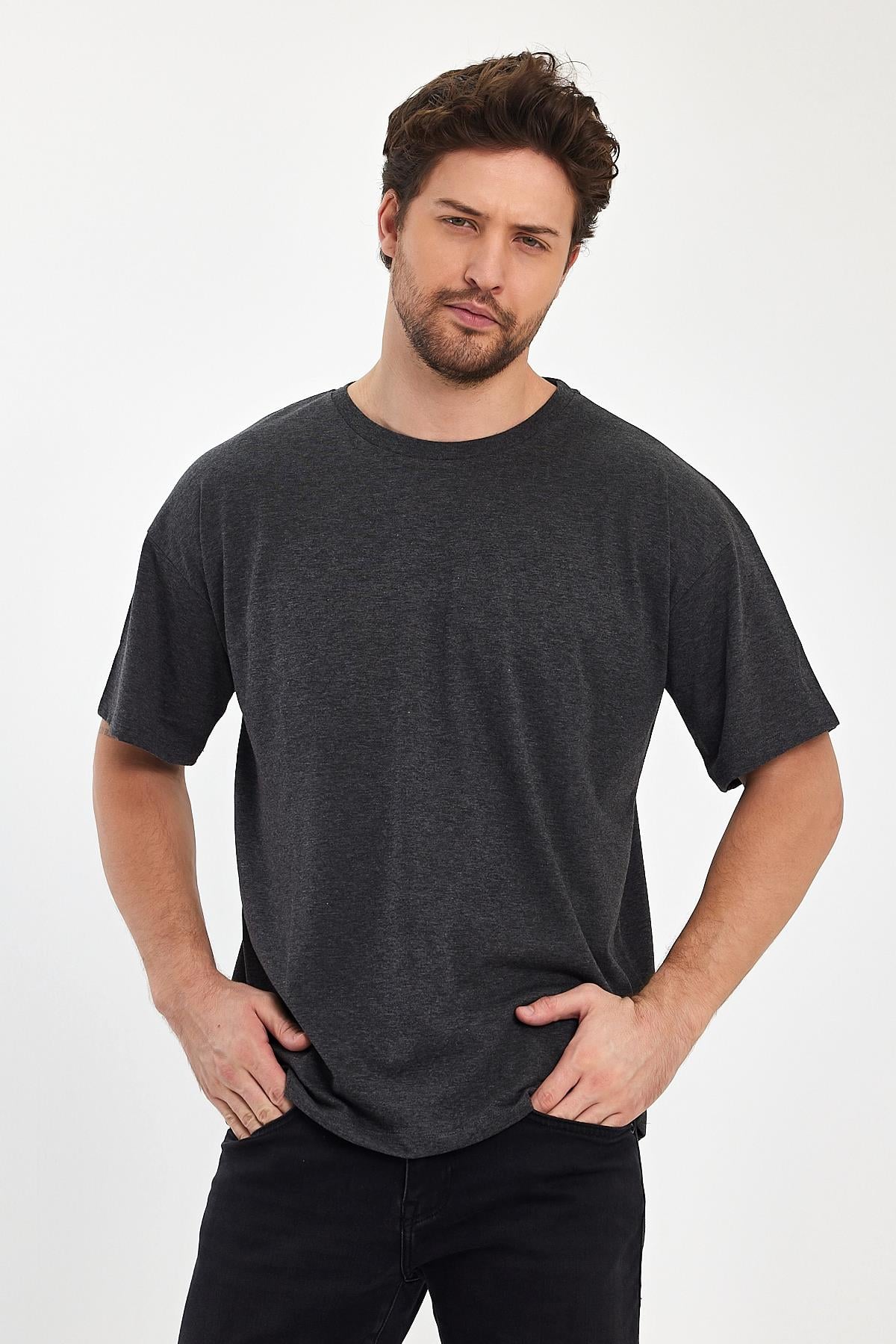 FİHA/9030-ERKEK COMPACT PENYE OVERSIZE T-SHIRT - ANTRASİT