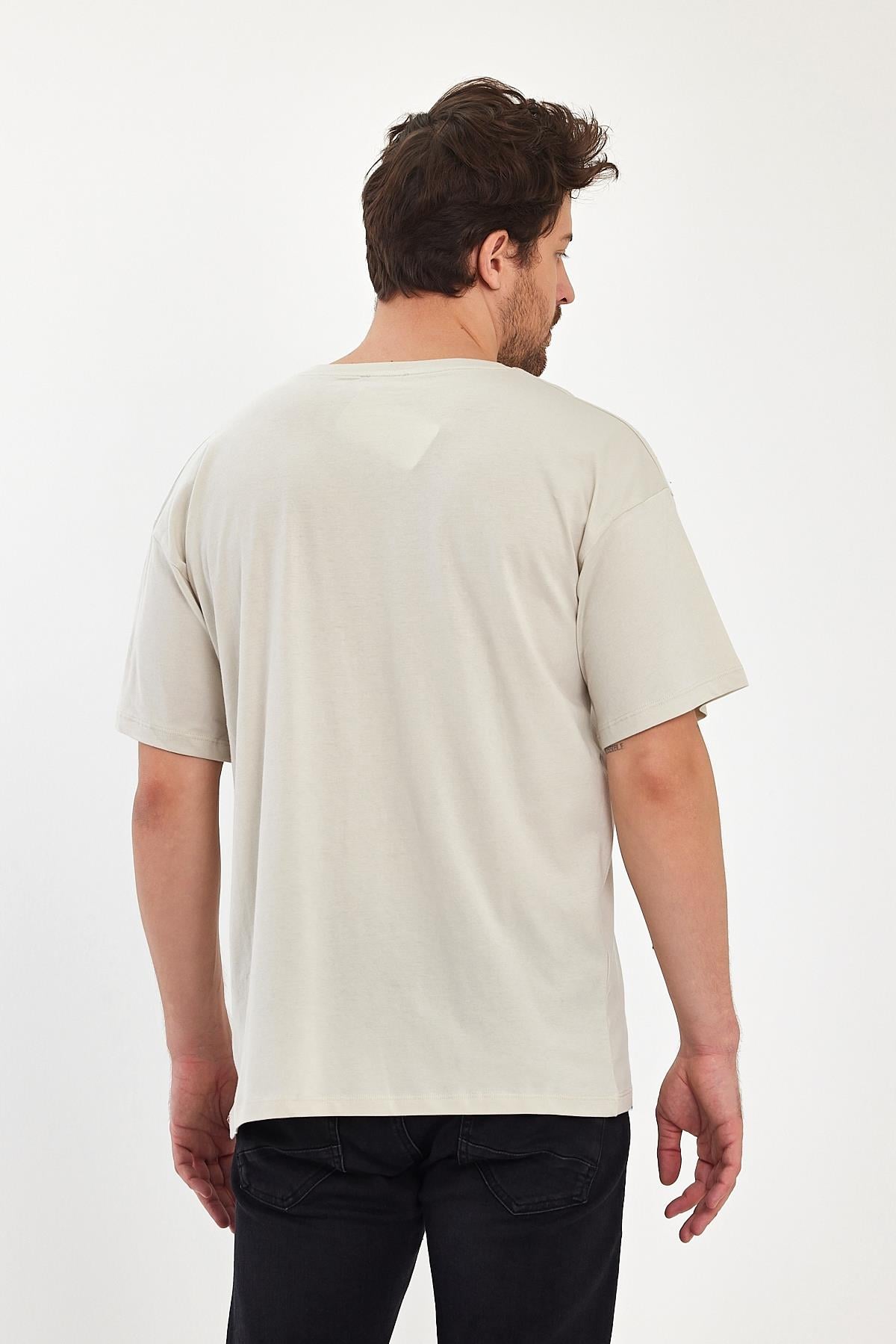 FİHA/9030-ERKEK COMPACT PENYE OVERSIZE T-SHIRT - TAŞ