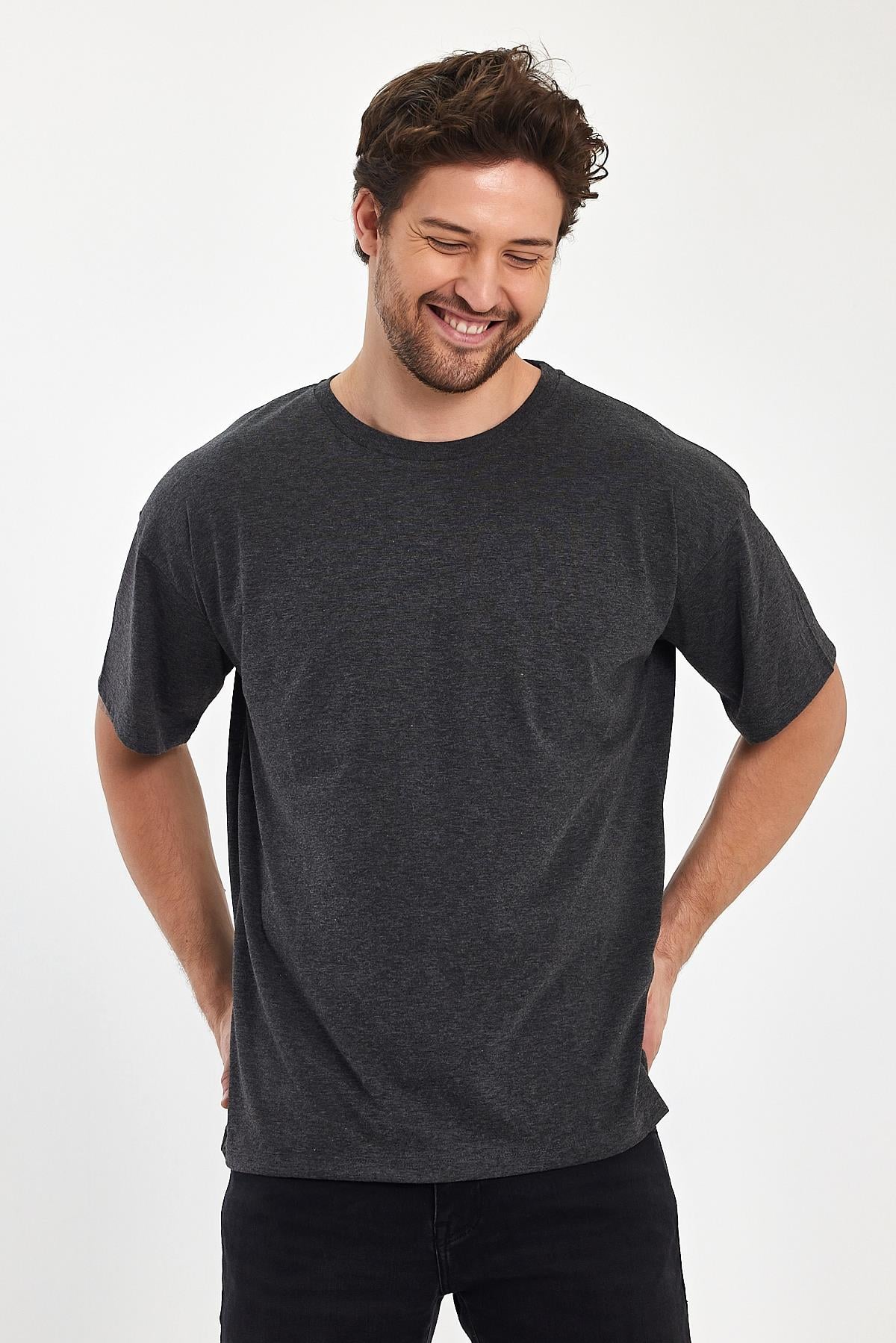 FİHA/9030-ERKEK COMPACT PENYE OVERSIZE T-SHIRT - ANTRASİT