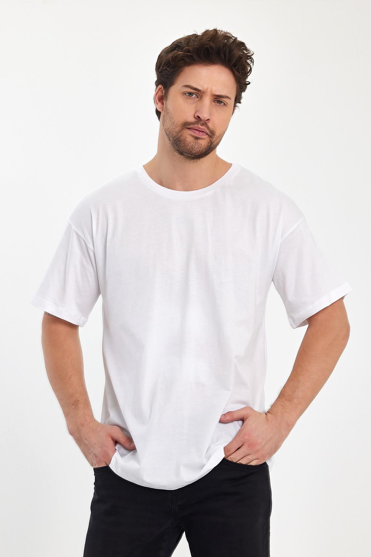 FİHA/9030-ERKEK COMPACT PENYE OVERSIZE T-SHIRT - BEYAZ