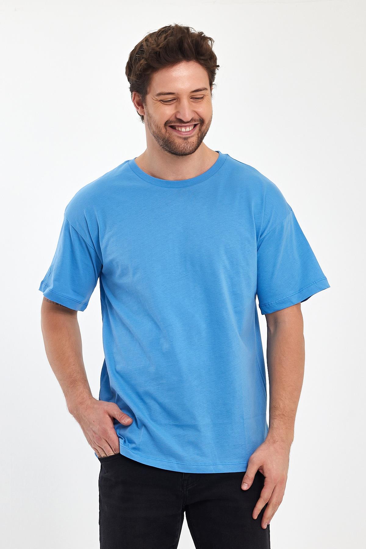 FİHA/9030-ERKEK COMPACT PENYE OVERSIZE T-SHIRT - LICHEN BLUE