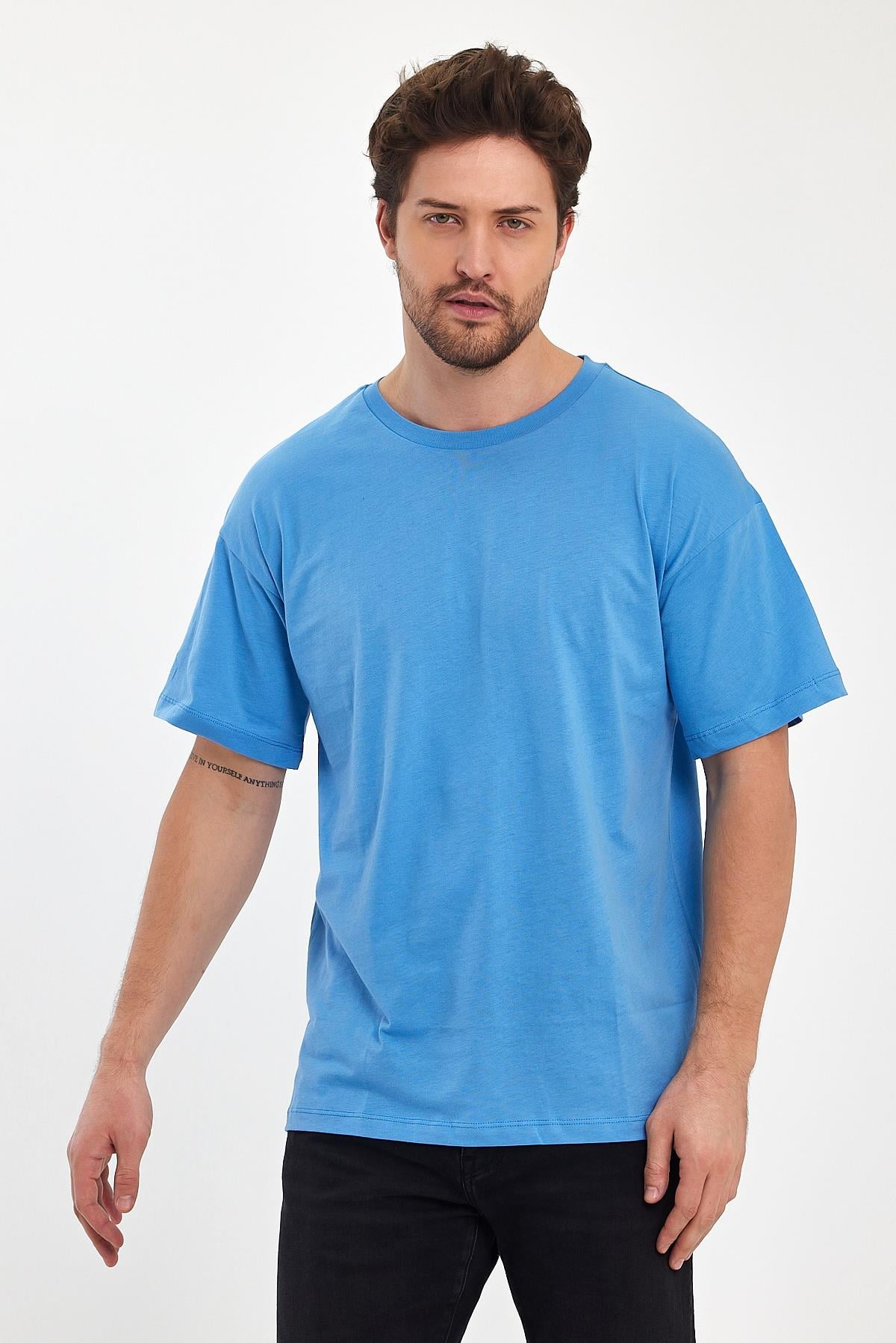 FİHA/9030-ERKEK COMPACT PENYE OVERSIZE T-SHIRT - LICHEN BLUE