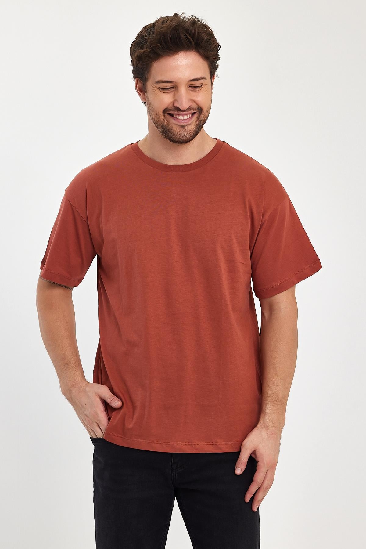 FİHA/9030-ERKEK COMPACT PENYE OVERSIZE T-SHIRT - COPPER BROWN