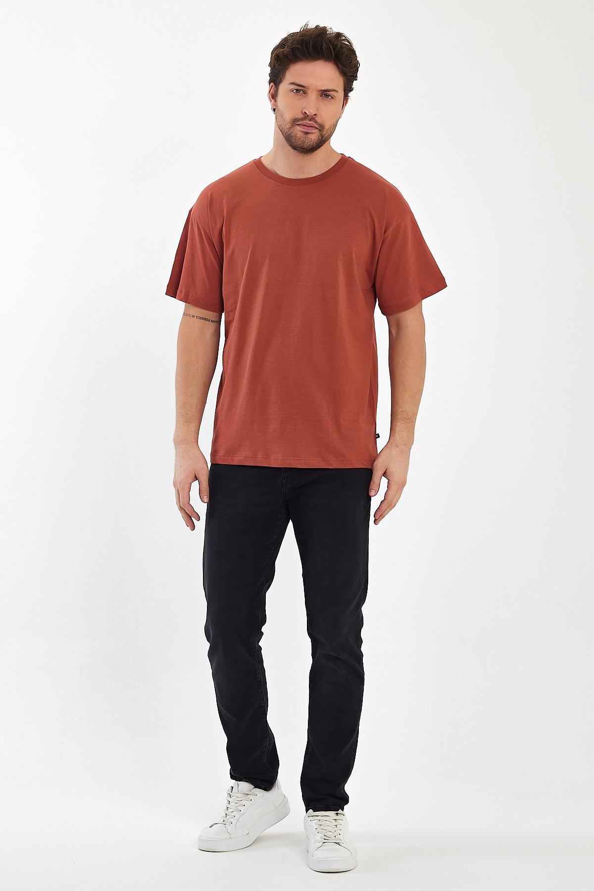 FİHA/9030-ERKEK COMPACT PENYE OVERSIZE T-SHIRT - COPPER BROWN