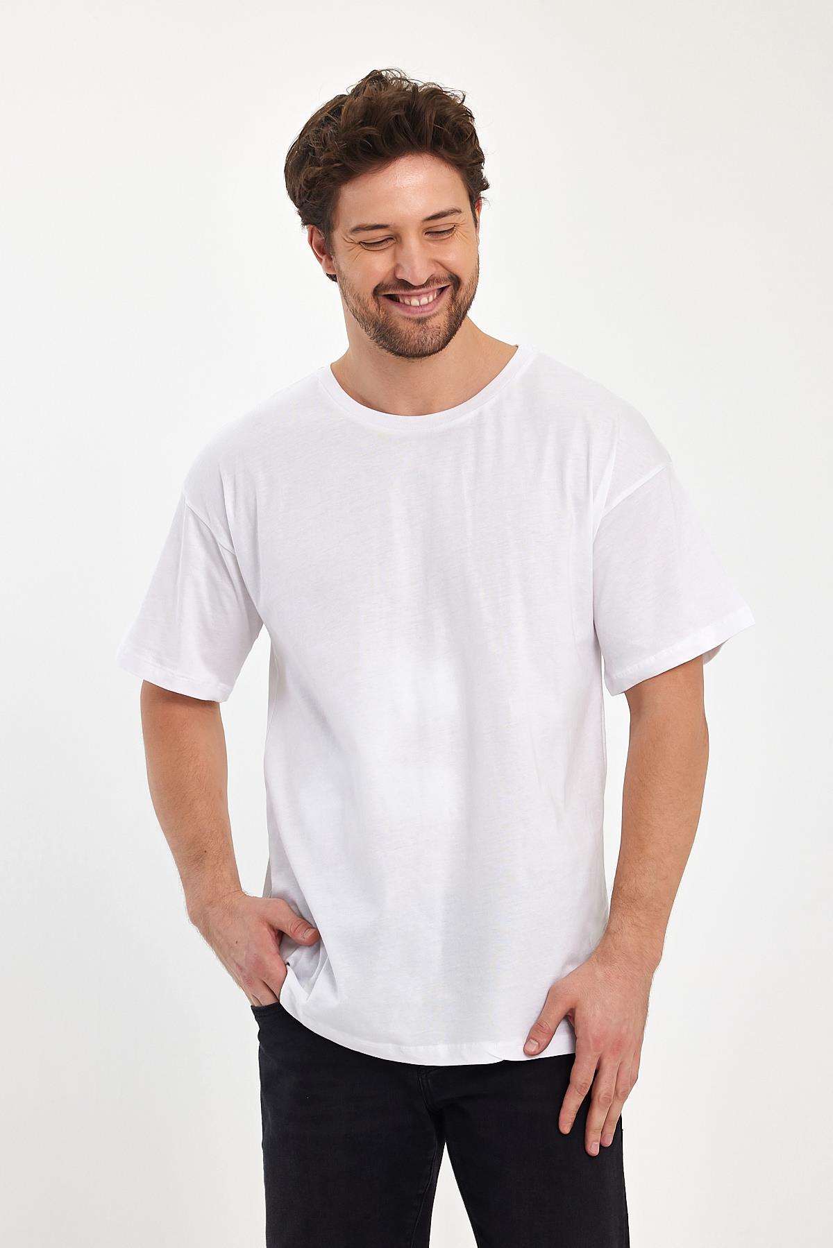 FİHA/9030-ERKEK COMPACT PENYE OVERSIZE T-SHIRT - BEYAZ