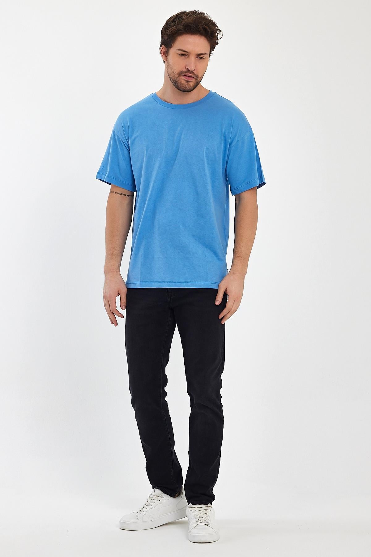 FİHA/9030-ERKEK COMPACT PENYE OVERSIZE T-SHIRT - LICHEN BLUE