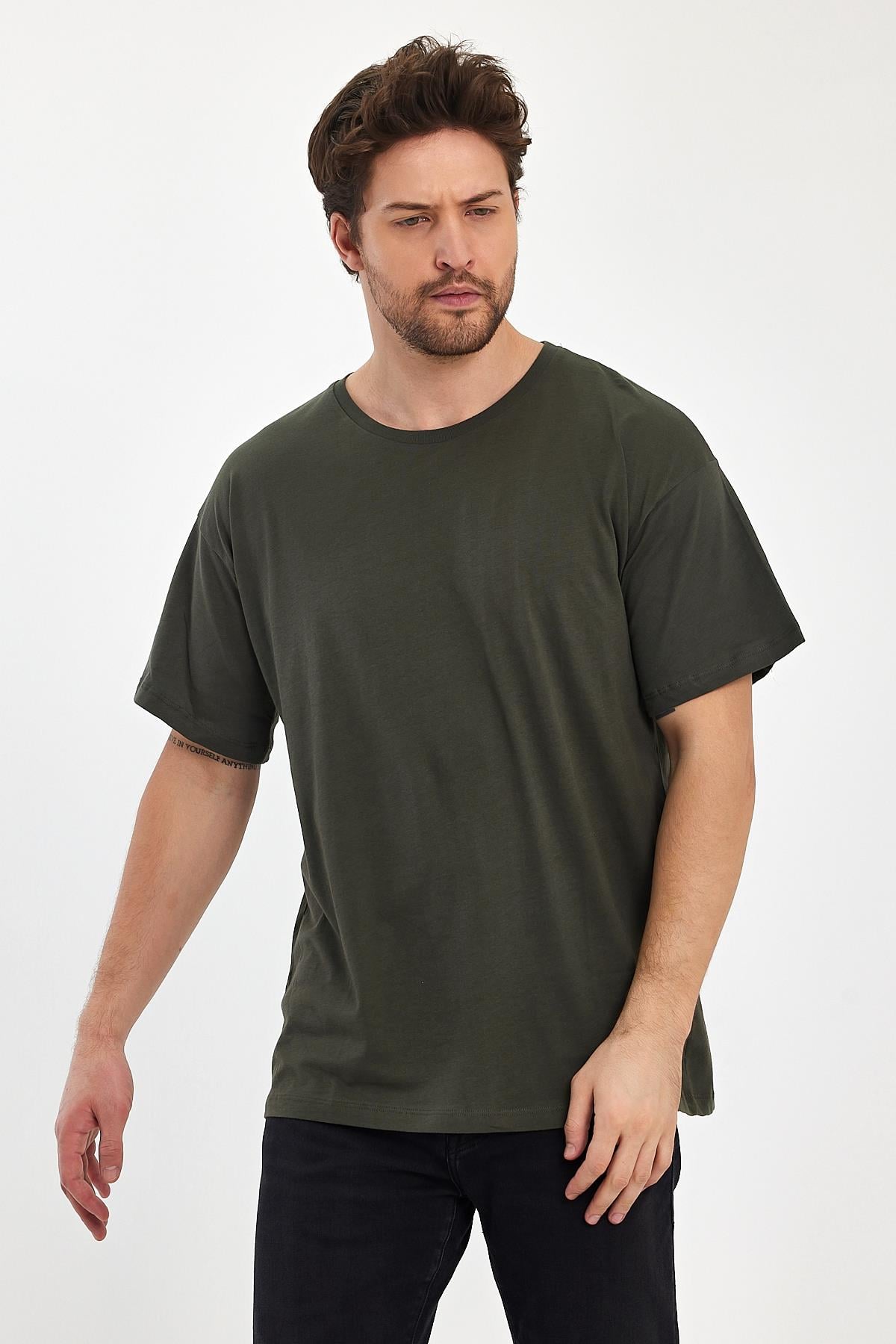 FİHA/9030-ERKEK COMPACT PENYE OVERSIZE T-SHIRT - HAKİ