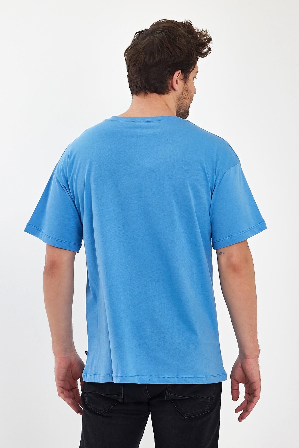 FİHA/9030-ERKEK COMPACT PENYE OVERSIZE T-SHIRT - LICHEN BLUE