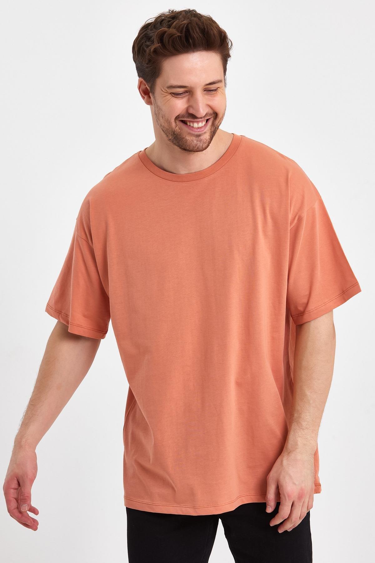 FİHA/9030-ERKEK COMPACT PENYE OVERSIZE T-SHIRT - APRICOT CRUSH
