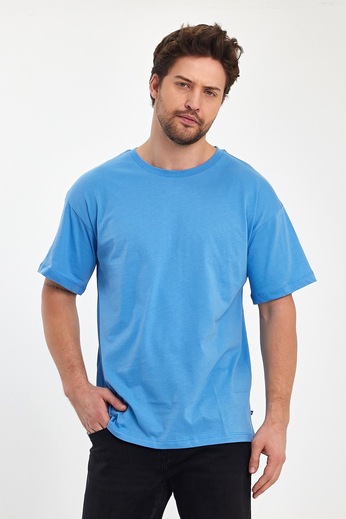 FİHA/9030-ERKEK COMPACT PENYE OVERSIZE T-SHIRT - LICHEN BLUE