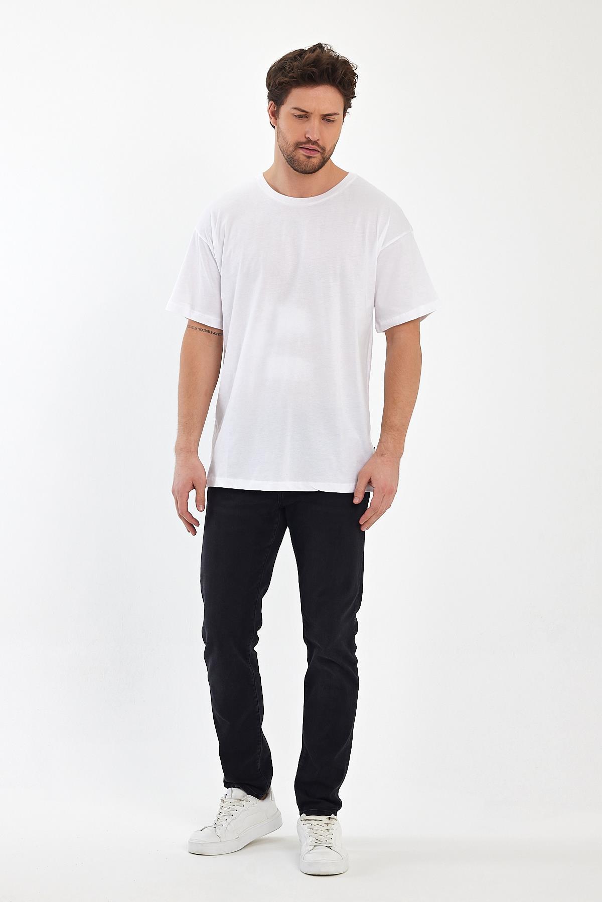 FİHA/9030-ERKEK COMPACT PENYE OVERSIZE T-SHIRT - BEYAZ