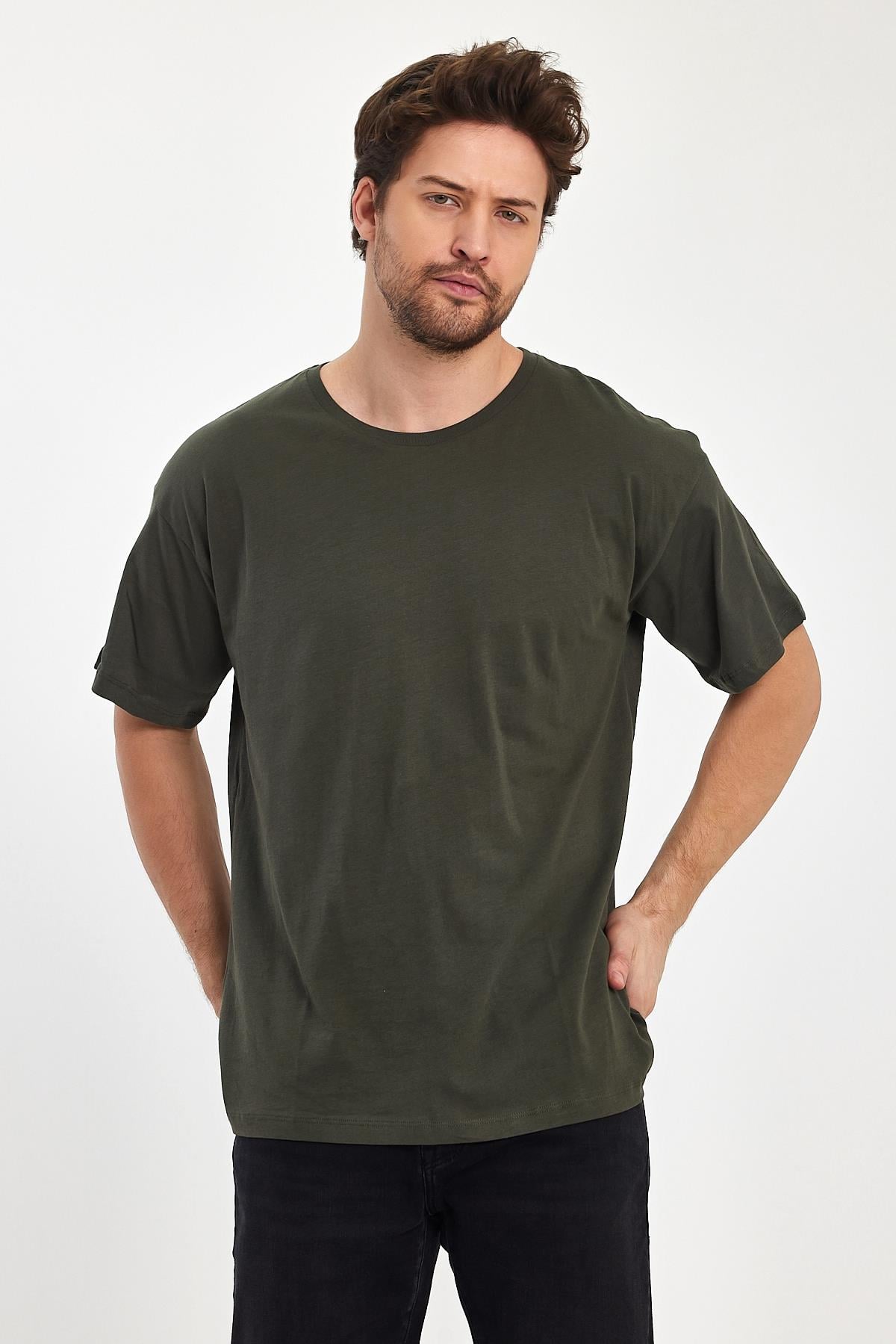 FİHA/9030-ERKEK COMPACT PENYE OVERSIZE T-SHIRT - HAKİ