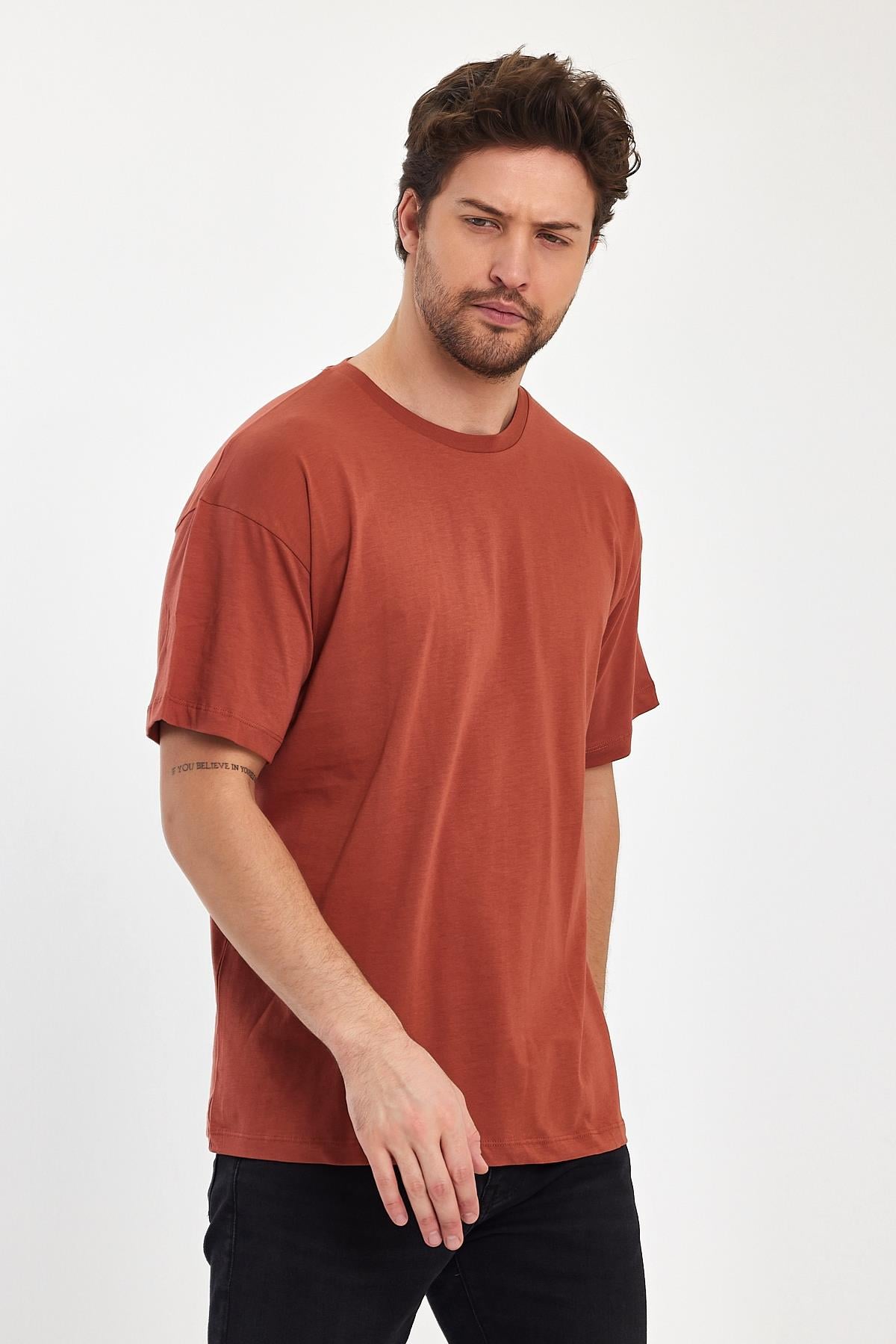 FİHA/9030-ERKEK COMPACT PENYE OVERSIZE T-SHIRT - COPPER BROWN