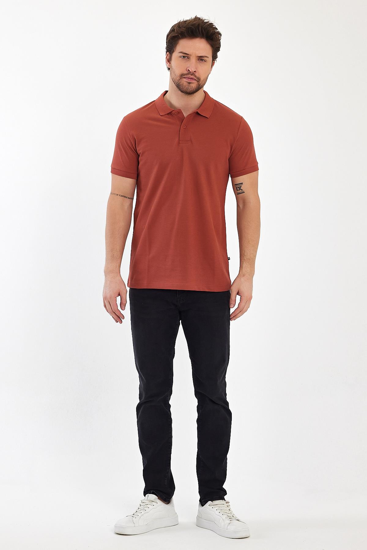 FİHA/9031-ERKEK COMPACT PENYE POLO YAKA T-SHIRT - COPPER BROWN