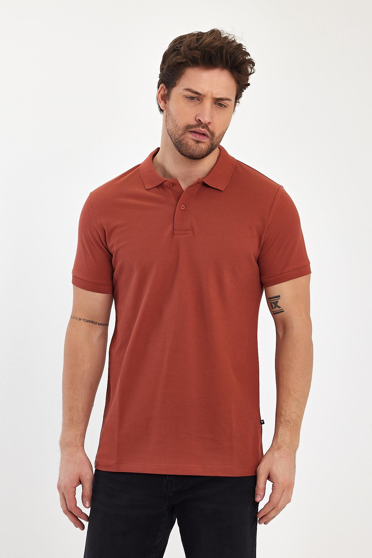 FİHA/9031-ERKEK COMPACT PENYE POLO YAKA T-SHIRT - COPPER BROWN