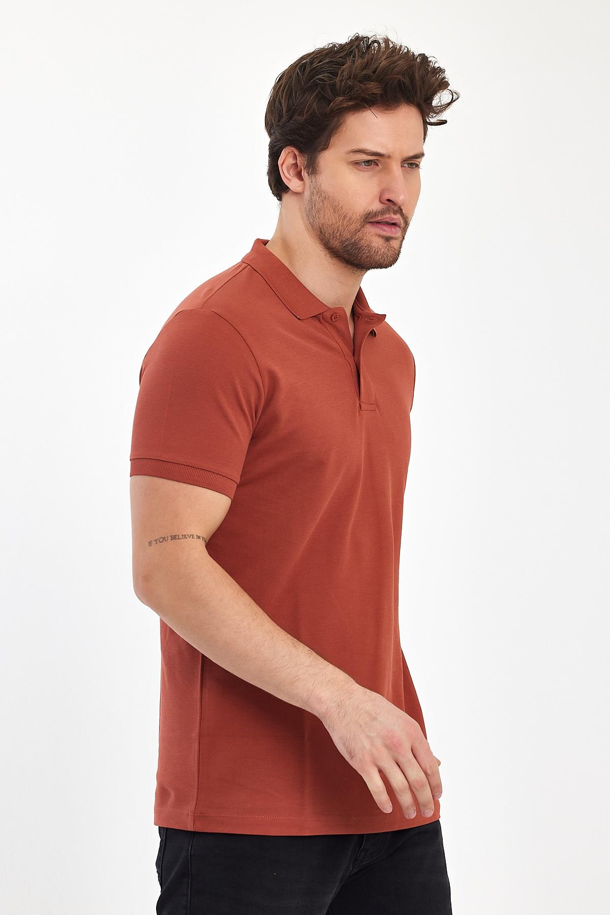 FİHA/9031-ERKEK COMPACT PENYE POLO YAKA T-SHIRT - COPPER BROWN