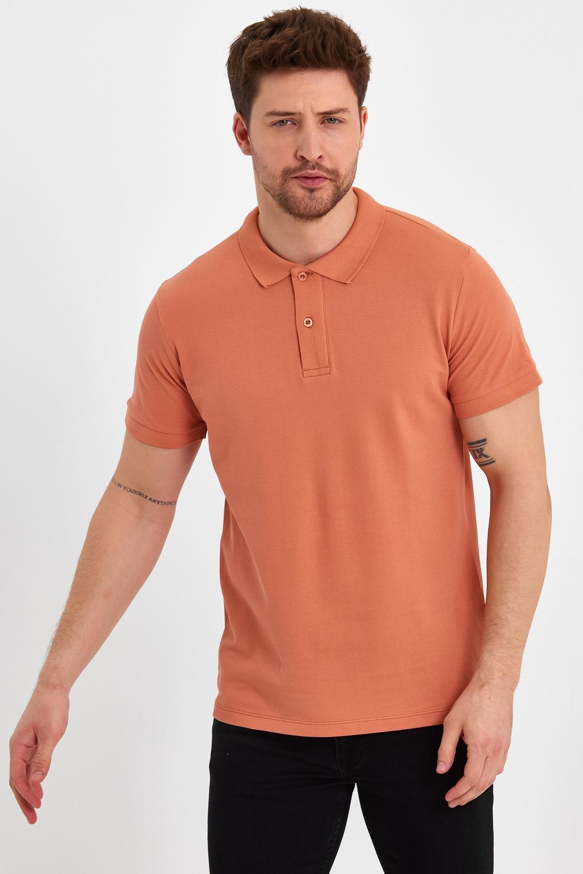 FİHA/9031-ERKEK COMPACT PENYE POLO YAKA T-SHIRT - APRICOT CRUSH