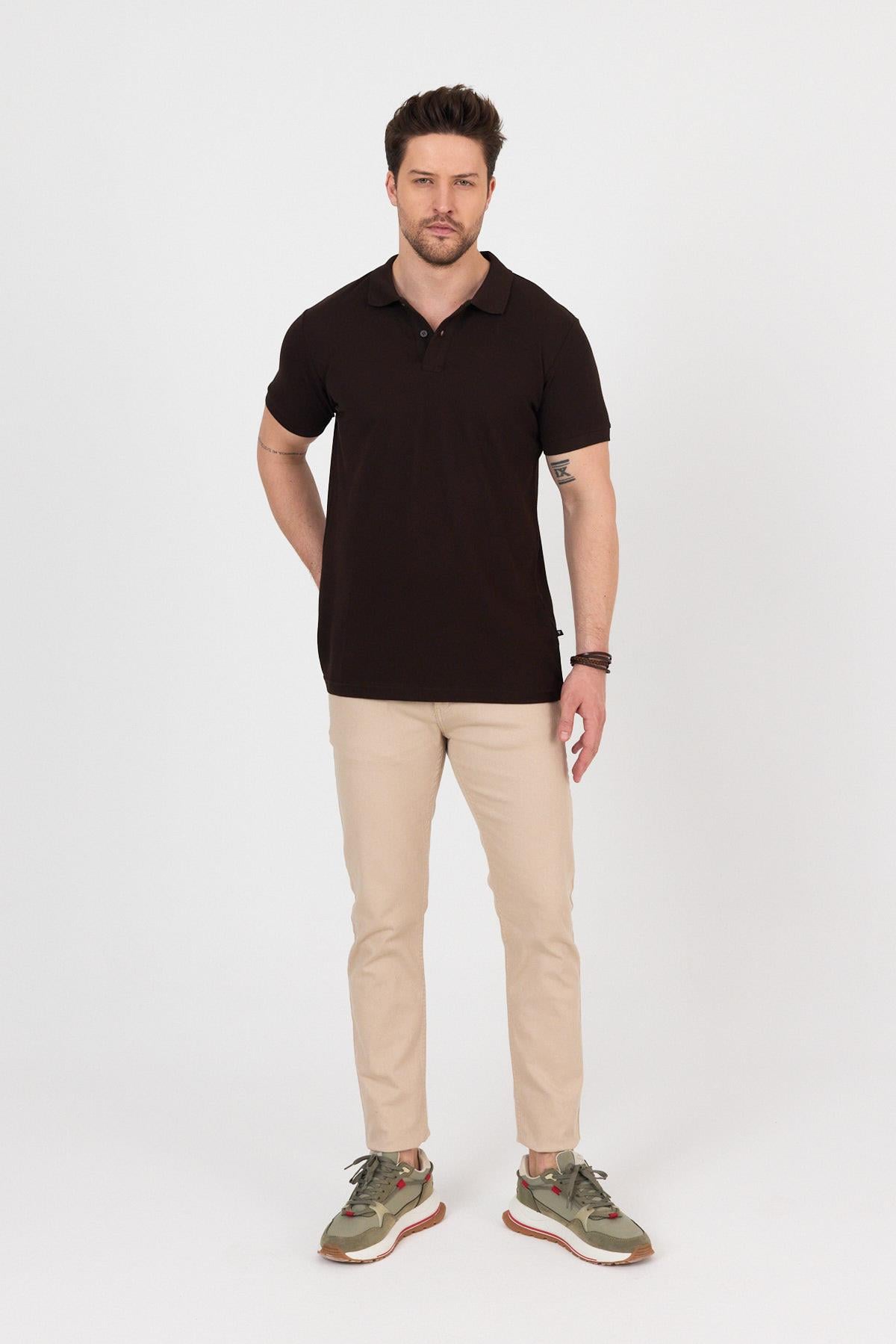 FİHA/9031-ERKEK COMPACT PENYE POLO YAKA T-SHIRT - KAHVE