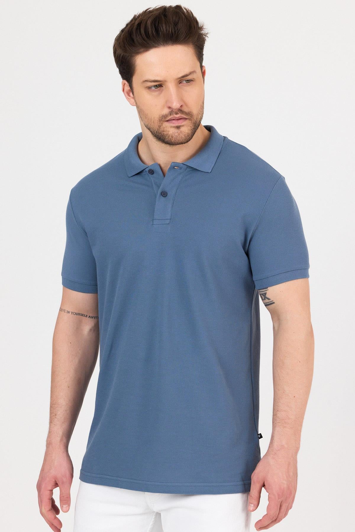 FİHA/9031-ERKEK COMPACT PENYE POLO YAKA T-SHIRT - TURKUAZ