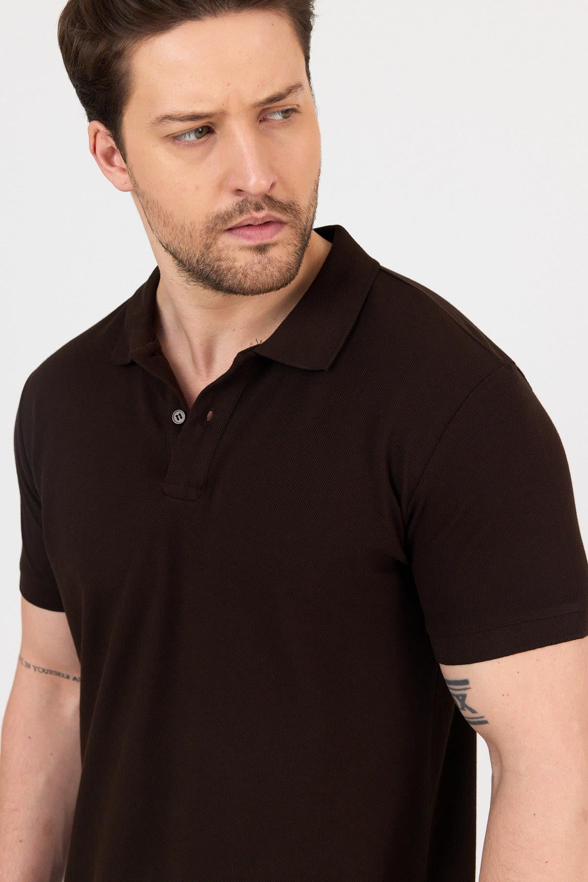 FİHA/9031-ERKEK COMPACT PENYE POLO YAKA T-SHIRT - KAHVE