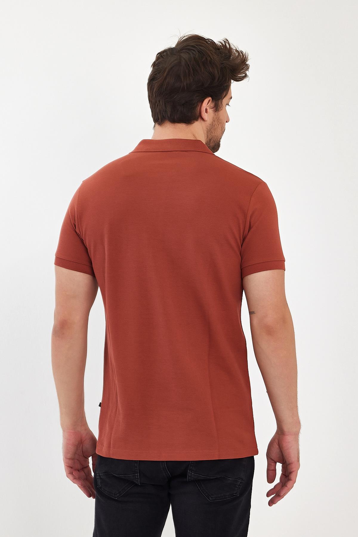 FİHA/9031-ERKEK COMPACT PENYE POLO YAKA T-SHIRT - COPPER BROWN