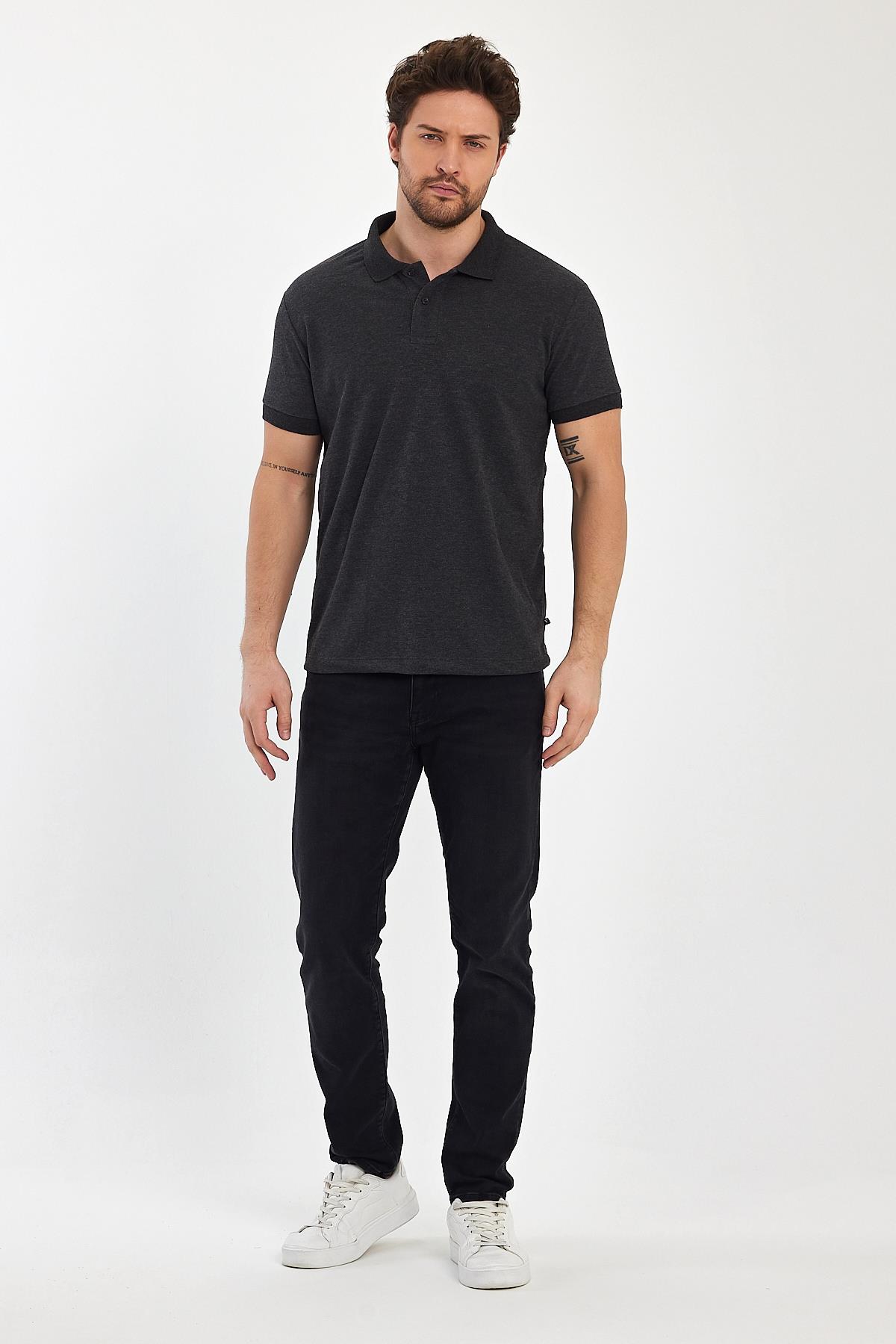 FİHA/9031-ERKEK COMPACT PENYE POLO YAKA T-SHIRT - ANTRASİT