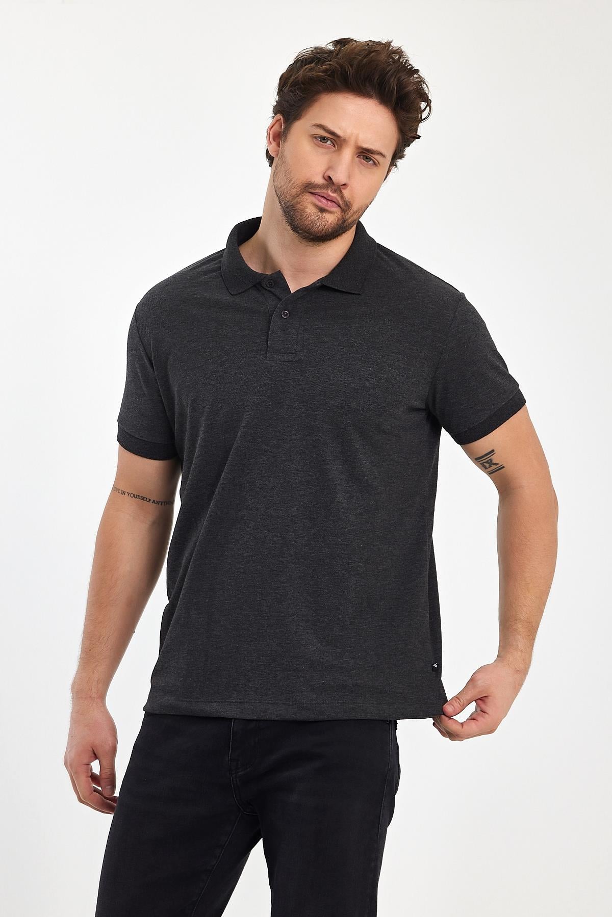 FİHA/9031-ERKEK COMPACT PENYE POLO YAKA T-SHIRT - ANTRASİT