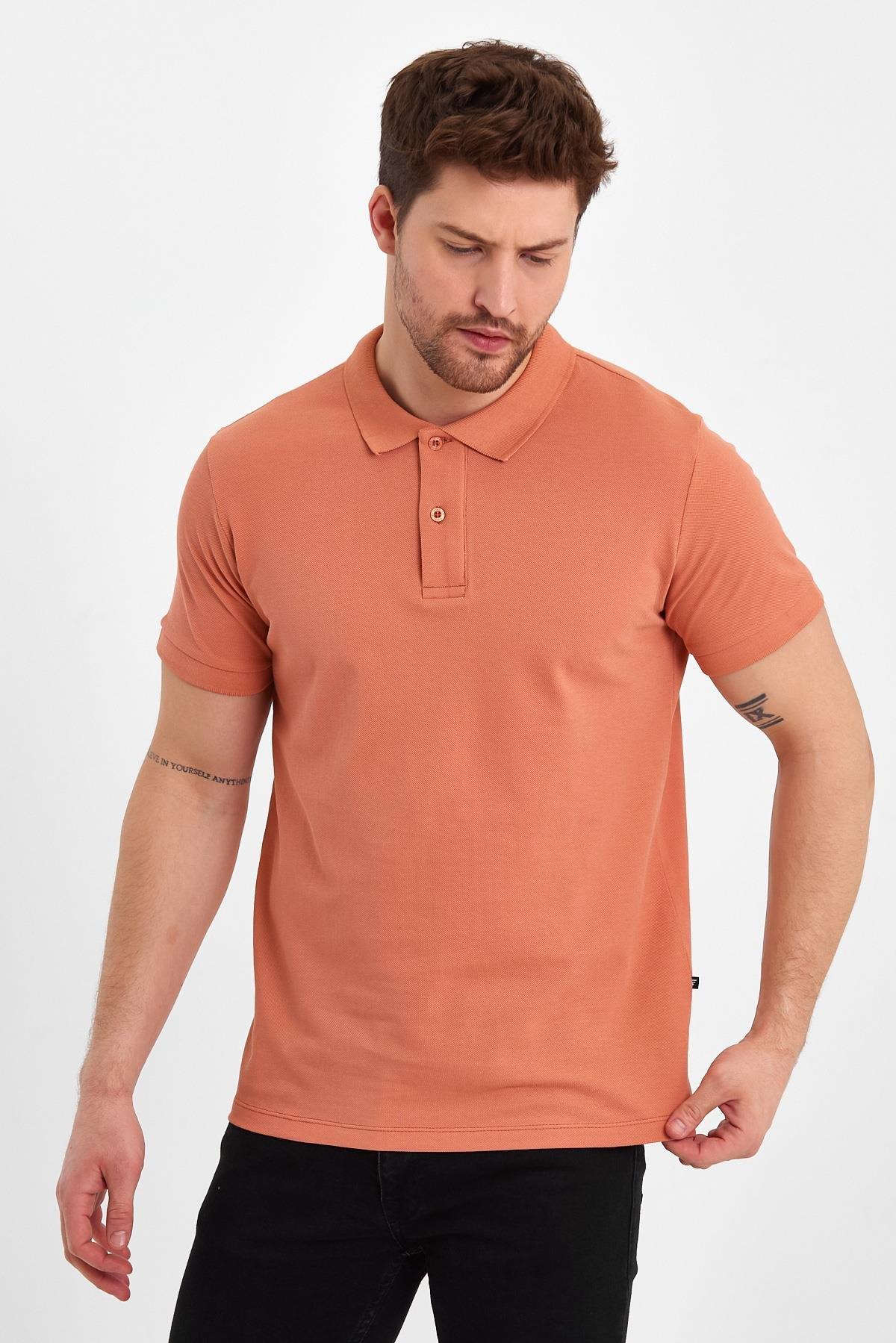 FİHA/9031-ERKEK COMPACT PENYE POLO YAKA T-SHIRT - APRICOT CRUSH