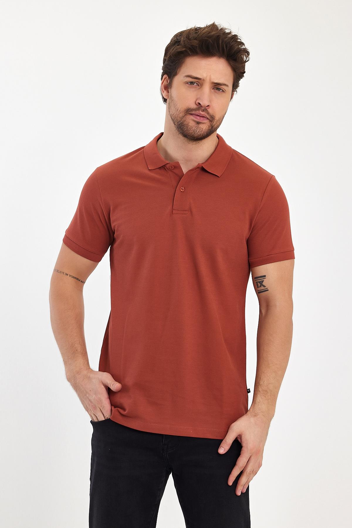 FİHA/9031-ERKEK COMPACT PENYE POLO YAKA T-SHIRT - COPPER BROWN