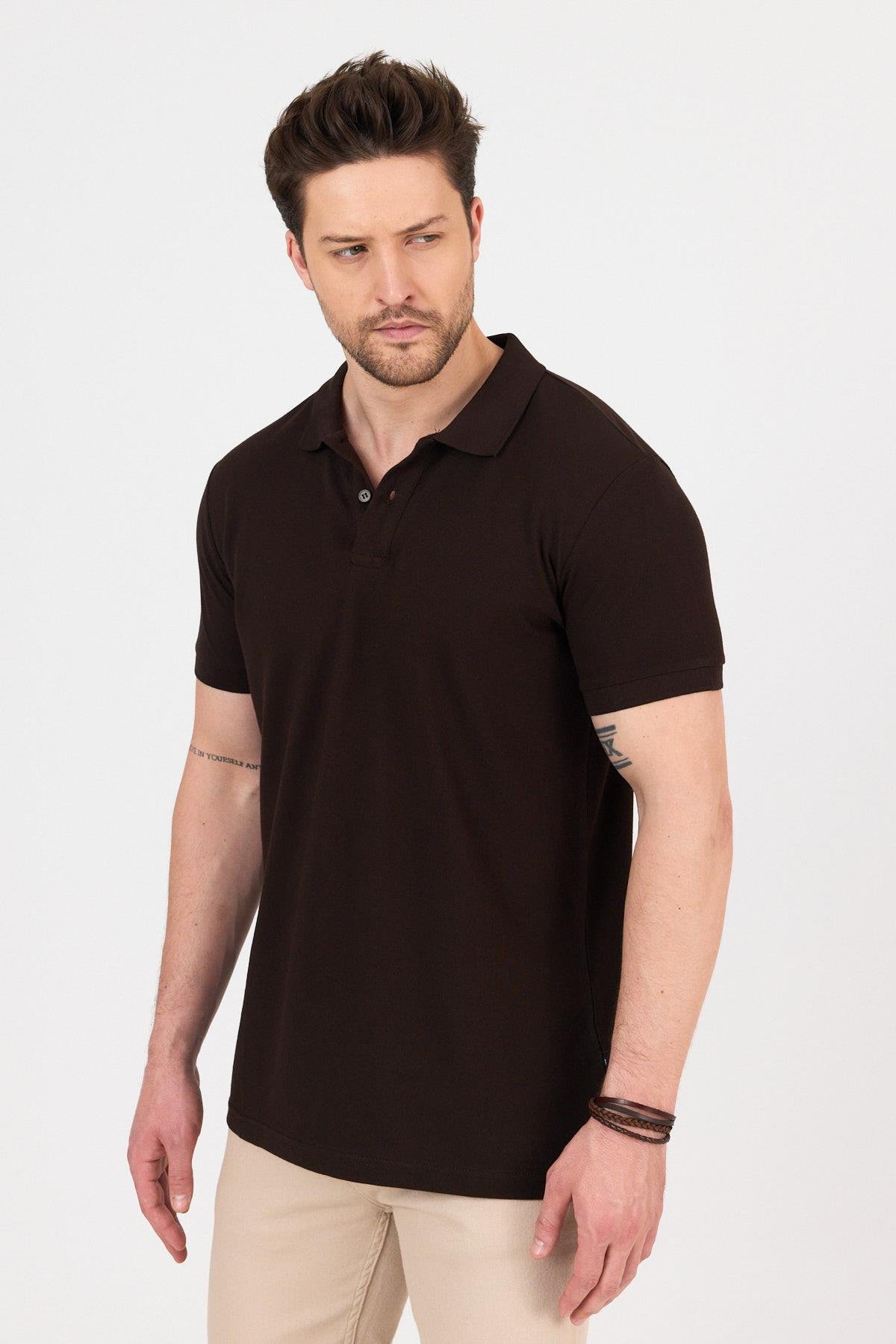 FİHA/9031-ERKEK COMPACT PENYE POLO YAKA T-SHIRT - KAHVE