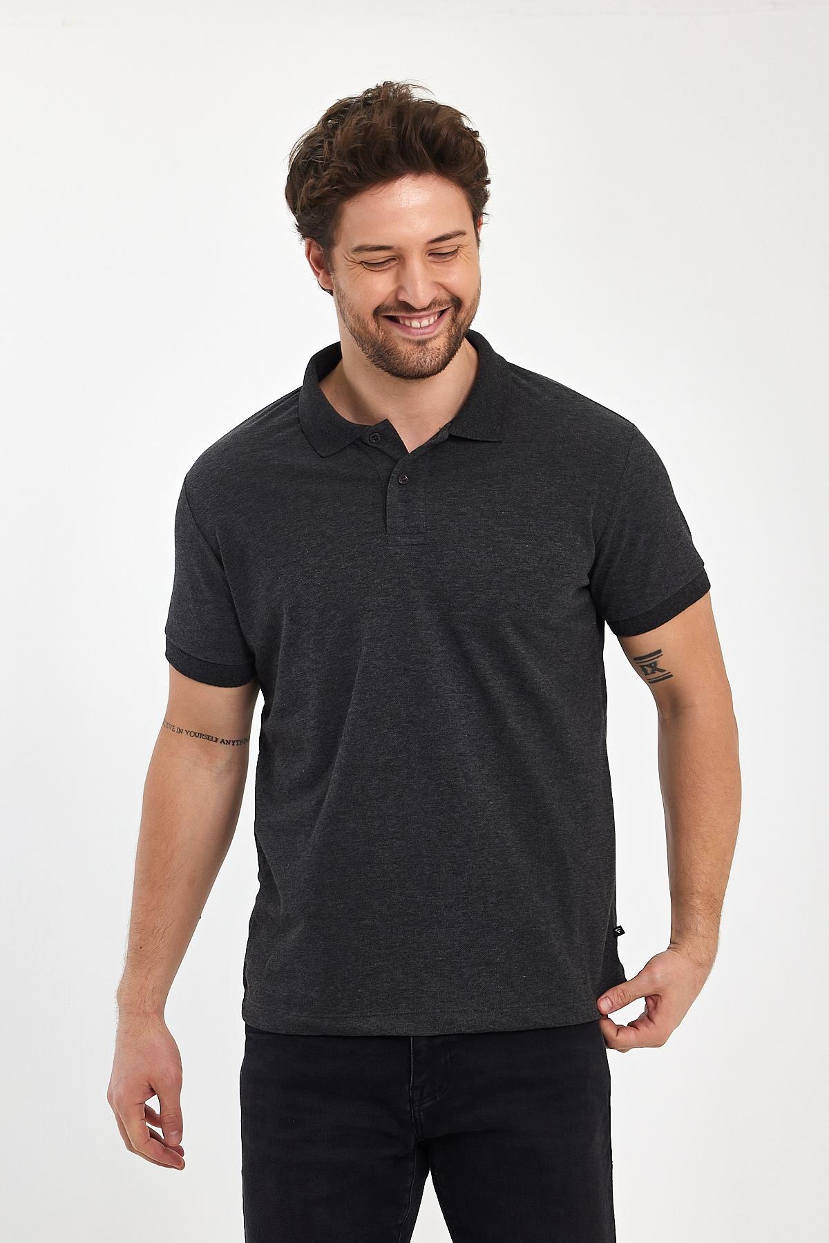 FİHA/9031-ERKEK COMPACT PENYE POLO YAKA T-SHIRT - ANTRASİT