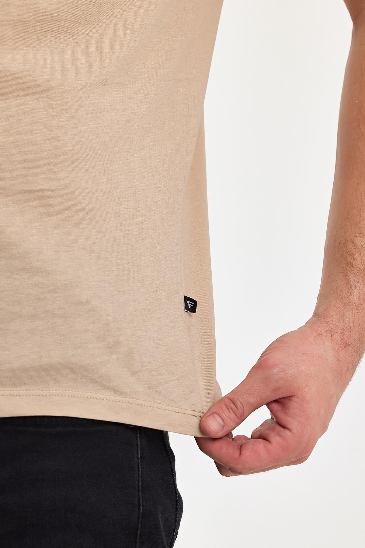 FİHA/9035-ERKEK COMPACT PENYE V YAKA T-SHIRT - OXFORD TAN