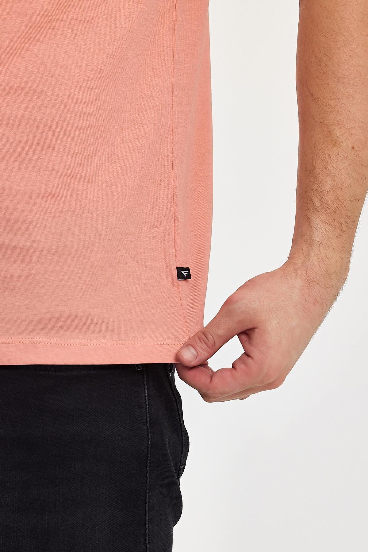 FİHA/9035-ERKEK COMPACT PENYE V YAKA T-SHIRT - APRICOT CRUSH