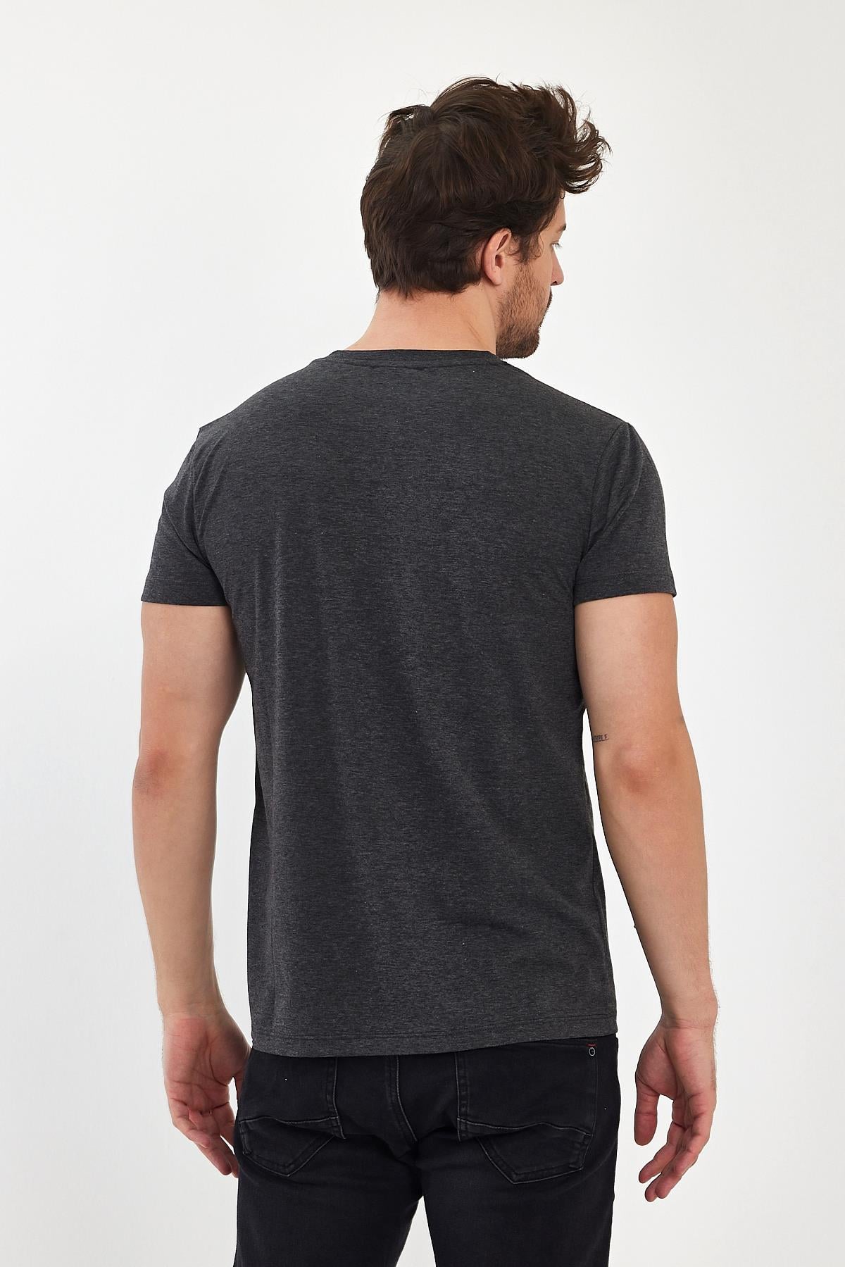 FİHA/9035-ERKEK COMPACT PENYE V YAKA T-SHIRT - ANTRASİT
