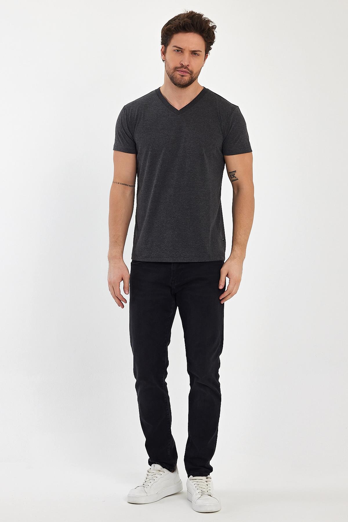 FİHA/9035-ERKEK COMPACT PENYE V YAKA T-SHIRT - ANTRASİT